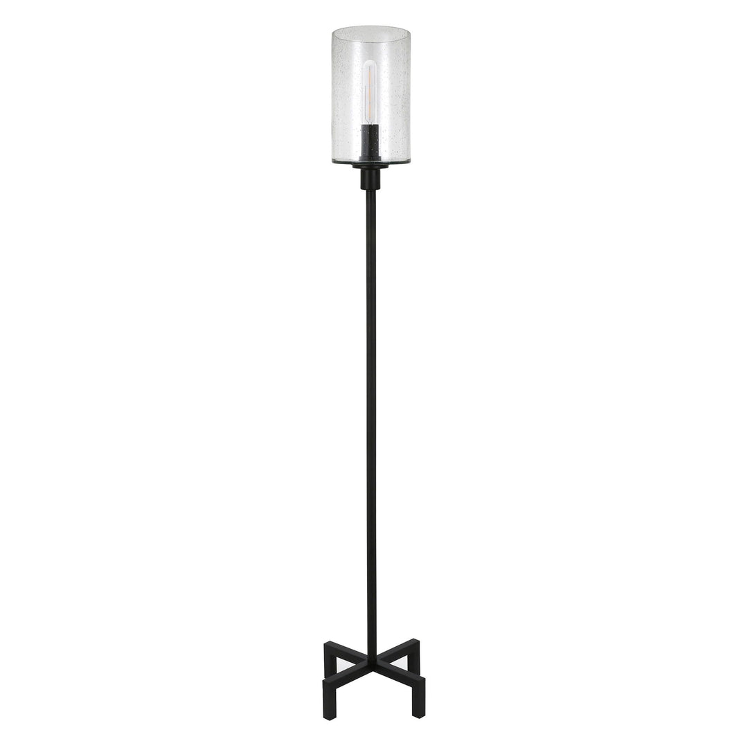 66" Black Floor Lamp with Clear Seeded Glass Drum Shade 13 Industrial