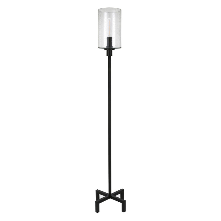 66" Black Floor Lamp with Clear Seeded Glass Drum Shade 13 Industrial