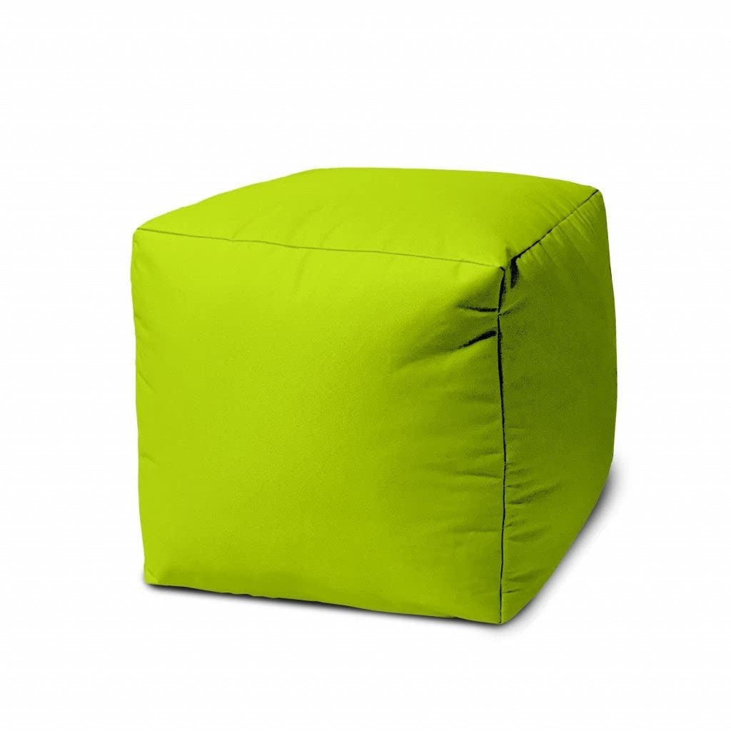 17" Cool Lemongrass Green Solid Color Indoor Outdoor Pouf Cover Modern