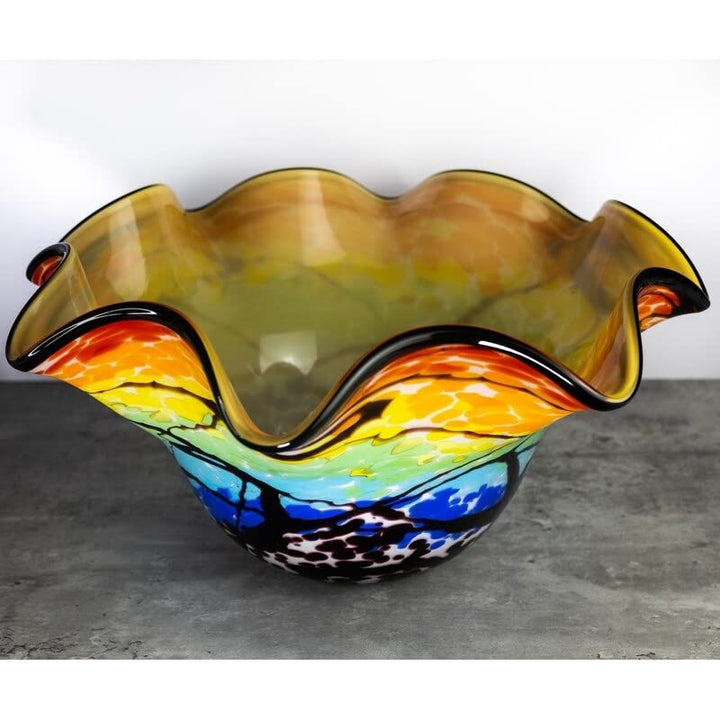 Style Art Glass Floppy Design 17" Centerpiece Bowl Multi Color 1 Piece Handmade - Diamond Home USA