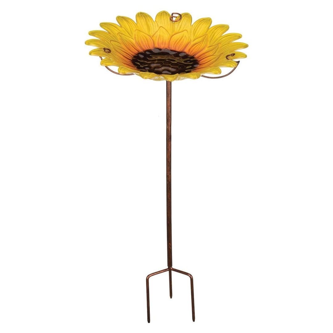 Birdbath/Feeder Stake Sunflower Yellow Art Glass - Diamond Home USA