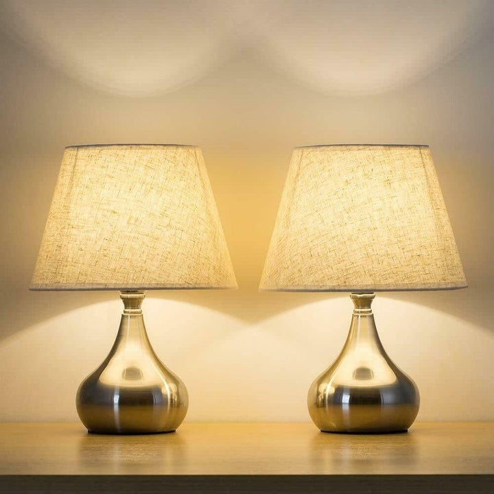 2pcs Elegant Bedside Desk Lamps with Silver Brushed Nickel Base Beige - Diamond Home USA