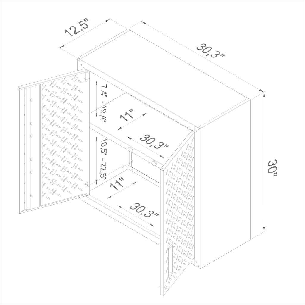 Fortress 30" Floating Textured Metal arage Cabinet with Adjustable Shelves in - Diamond Home USA