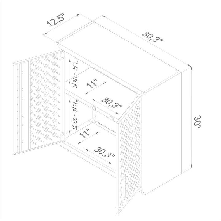 Fortress 30" Floating Textured Metal arage Cabinet with Adjustable Shelves in - Diamond Home USA