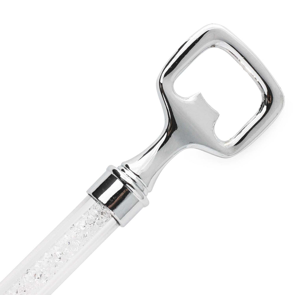 Rhinestone Crystal-Filled Bottle Opener Silver Stainless Steel 1 Piece - Diamond Home USA