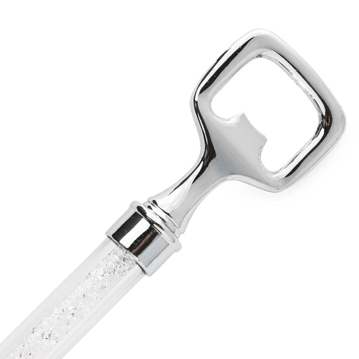 Rhinestone Crystal-Filled Bottle Opener Silver Stainless Steel 1 Piece - Diamond Home USA