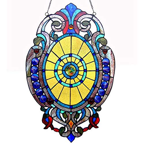 Tiffany-Style Victorian Design Oval Window Panel Multi Color Glass Includes