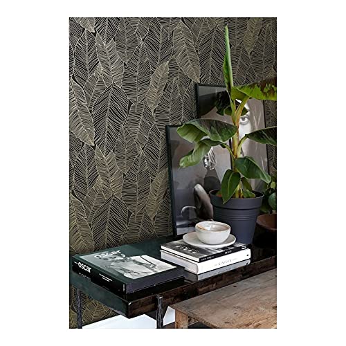 Black Gold Inked Leaves Wallpaper 20.9 X Nature Modern Contemporary Wildlife - Diamond Home USA