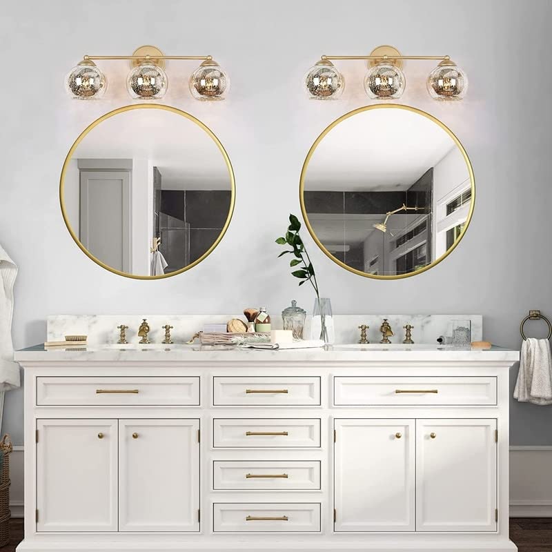 Modern Gold 3-light Linear Bathroom Vanity Lights with Mercury Glass 21" L X - Diamond Home USA