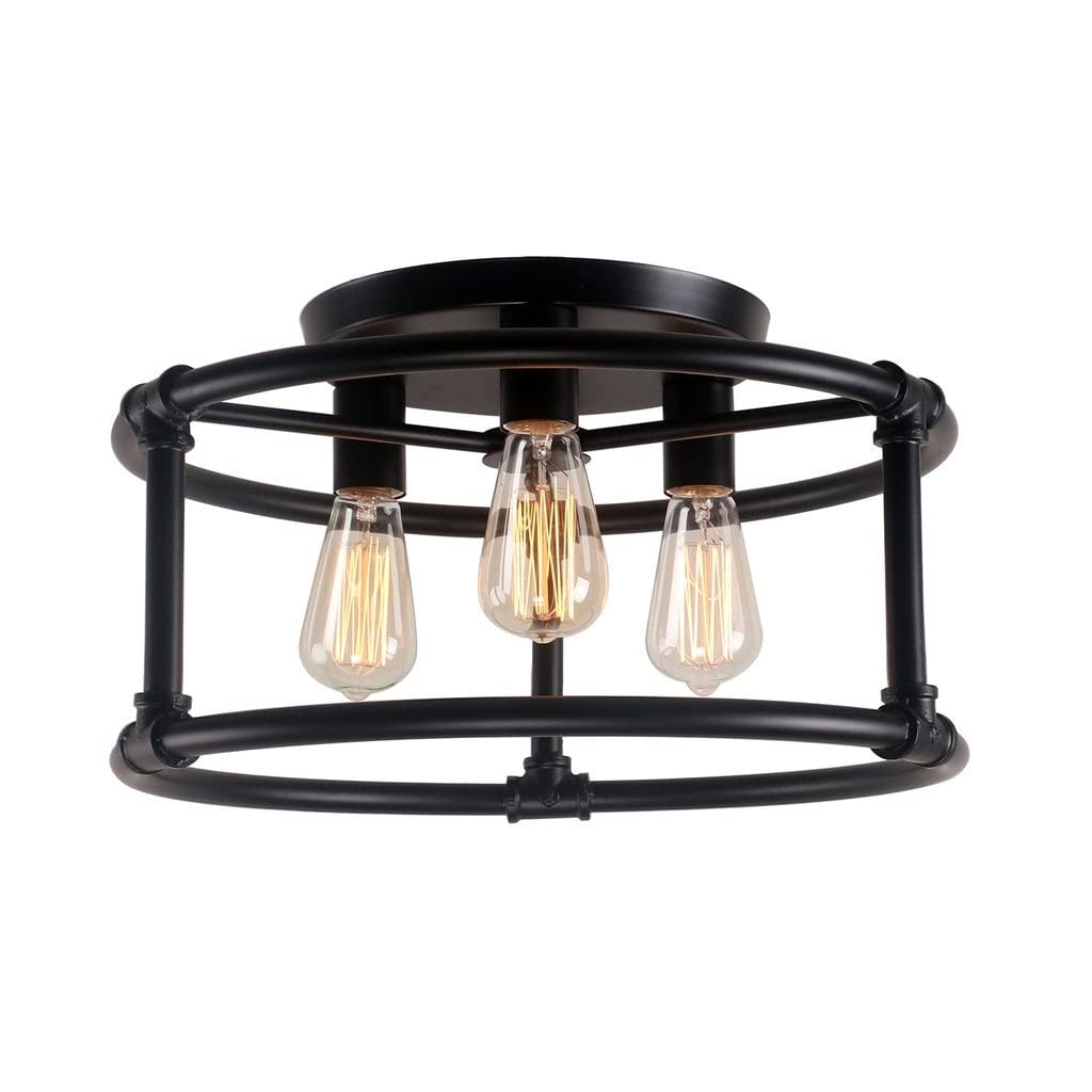 Country Rustic 3 Lights Semi Flush Mount Light with Metal Black Farmhouse - Diamond Home USA