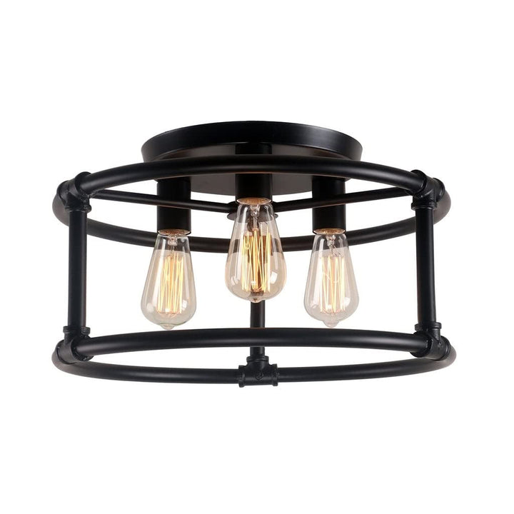 Country Rustic 3 Lights Semi Flush Mount Light with Metal Black Farmhouse - Diamond Home USA