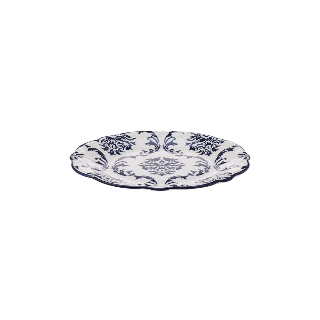 Blue Damask Porcelain Dinnerware Set Of 24 For 6 Textured Oriental Round Piece - Diamond Home USA
