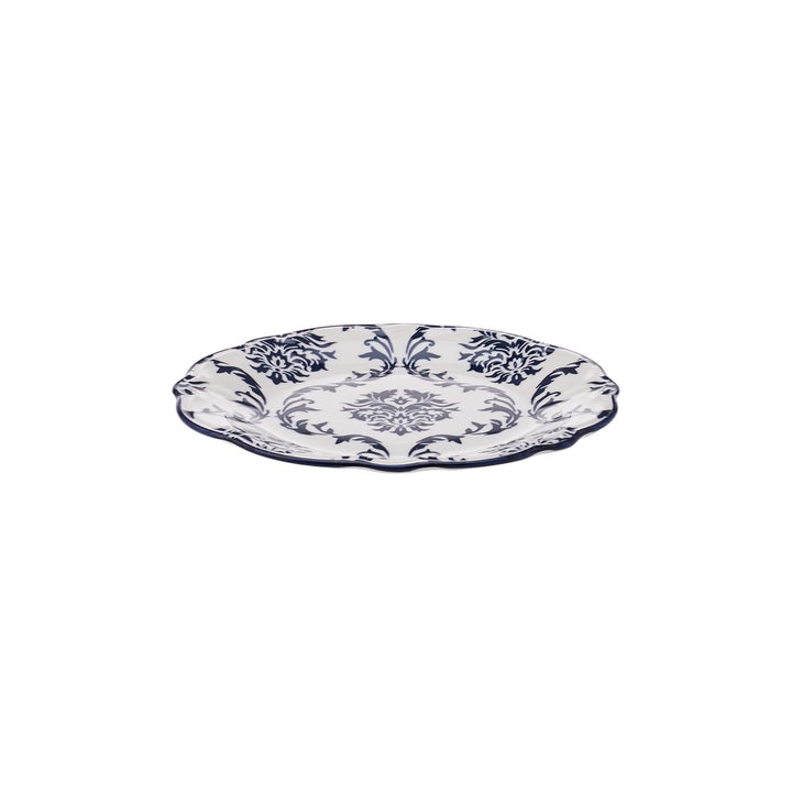 Blue Damask Porcelain Dinnerware Set Of 24 For 6 Textured Oriental Round Piece - Diamond Home USA