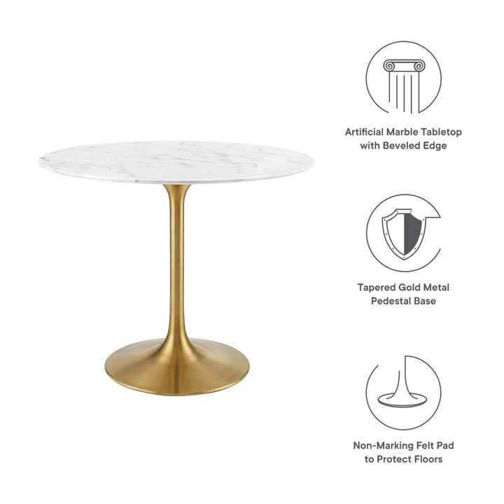 Modway Lippa 36" Mid-Century Dining Table with Round Artificial Marble Top in - Diamond Home USA