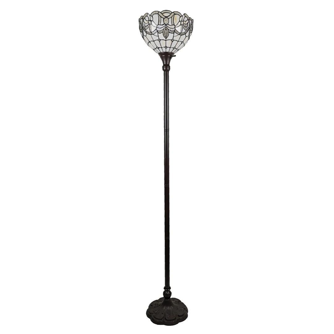 Amora Tiffany Floor Lamp Torchiere - Vintage Standing Light Floor Lamp - 72” White