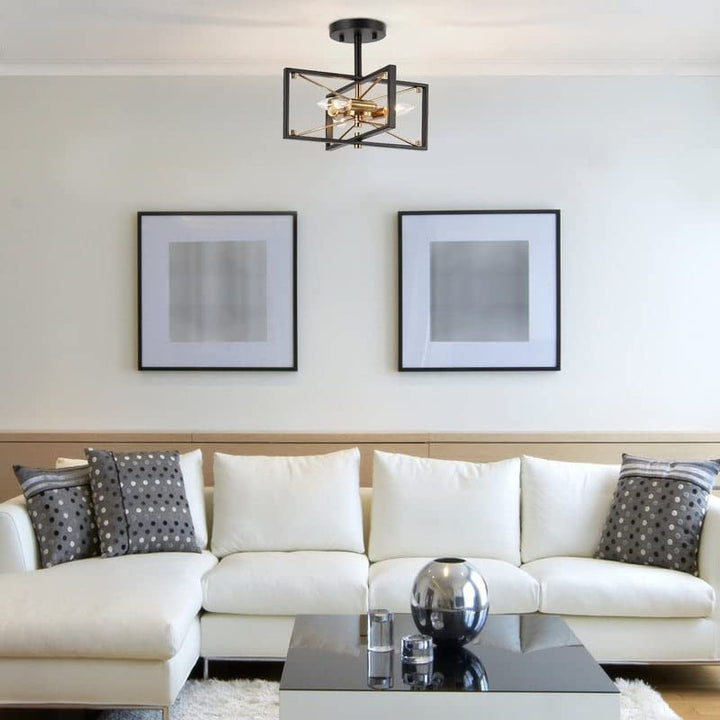 Modern Black Gold 3-light Semi-flush Mount Ceiling Light Cage Sputnik - Diamond Home USA