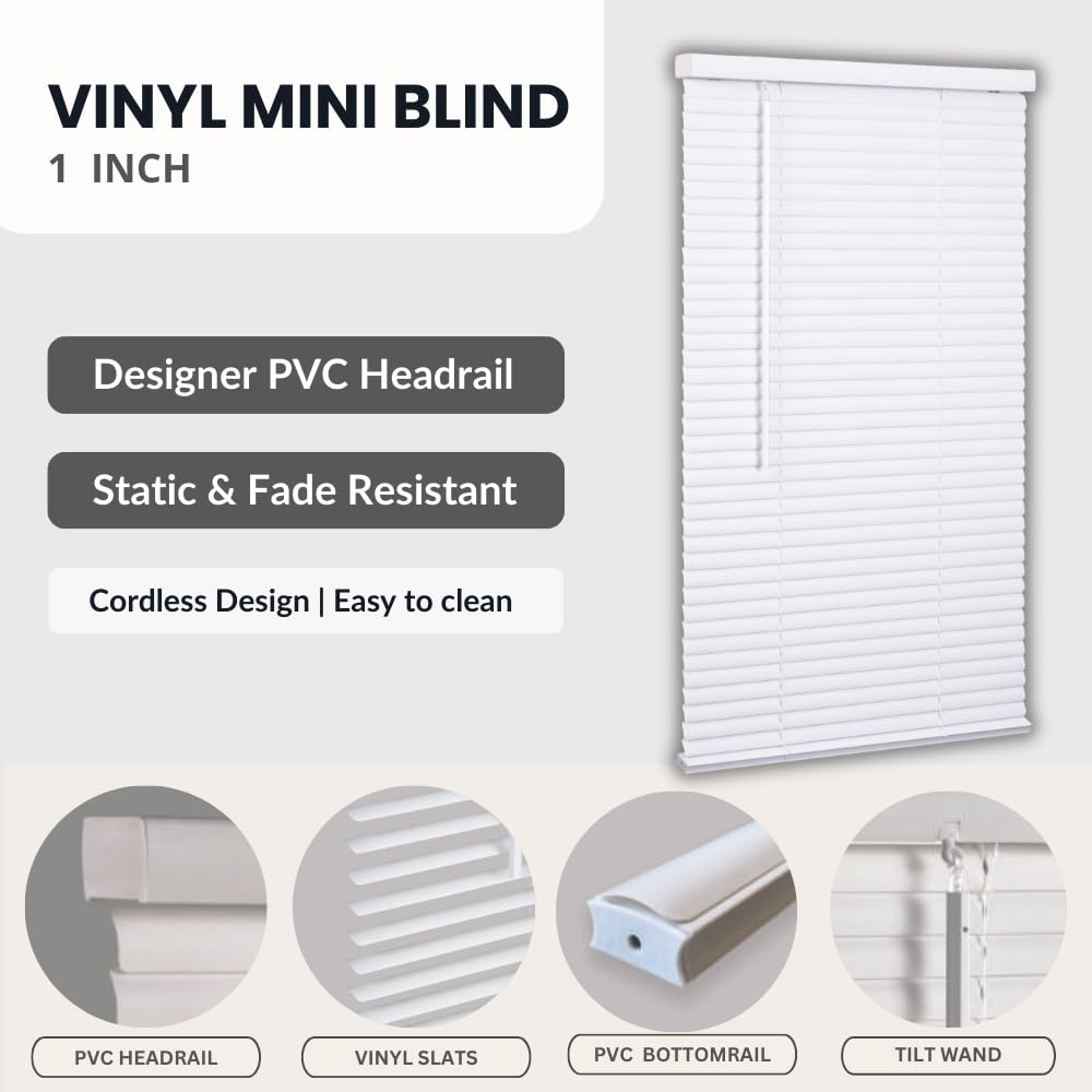 1" Cordless Vinyl Mini Blind - White
