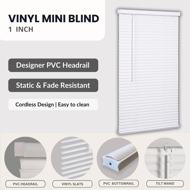 1" Cordless Vinyl Mini Blind - White