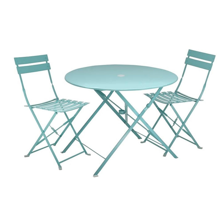Carolina Classic 30" Folding Metal Bistro Table with Umbrella Hole in Teal - Diamond Home USA