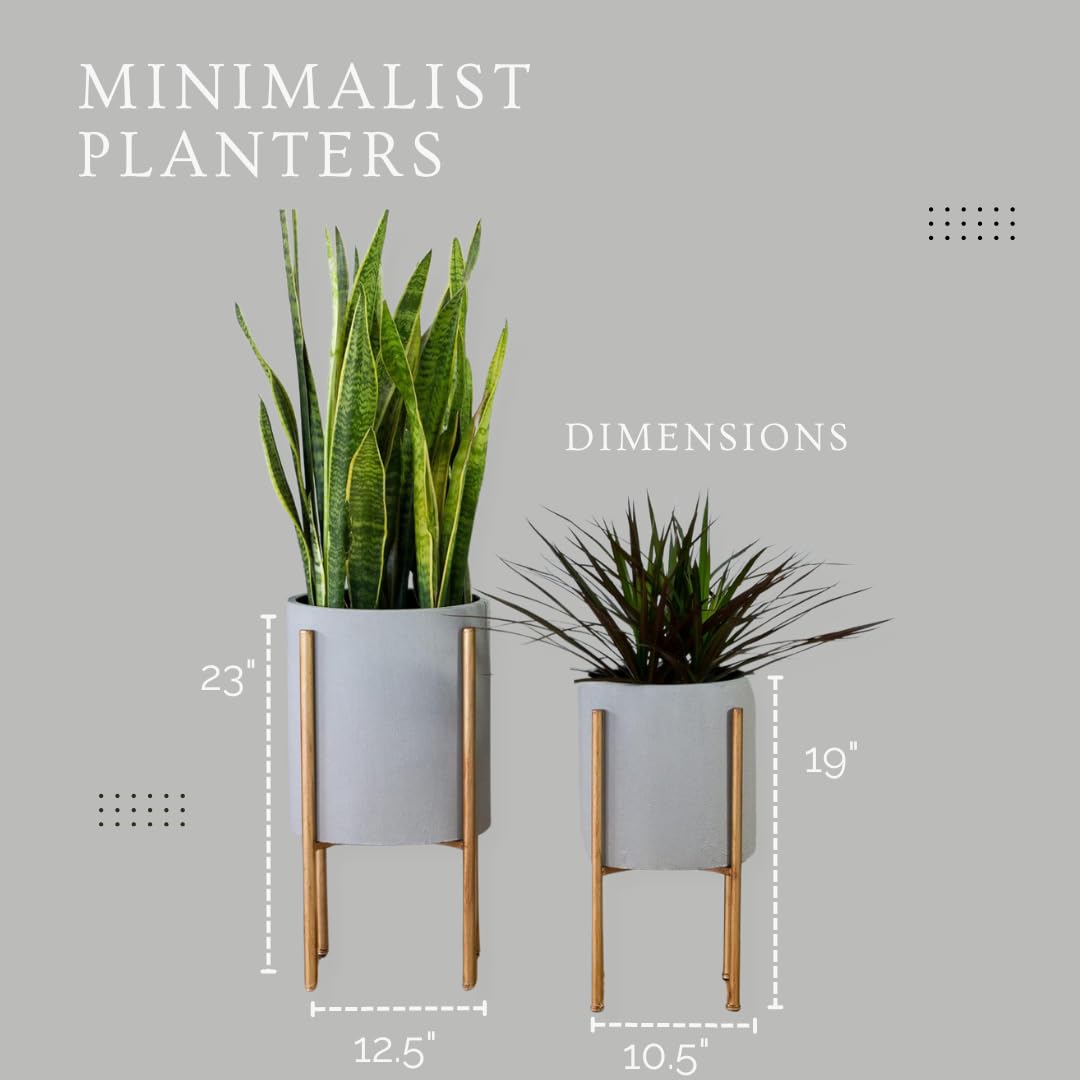 Aspire Mid-Century Modern Planter Set of 2 Gray Indoor Plant Pots with Golden - Diamond Home USA