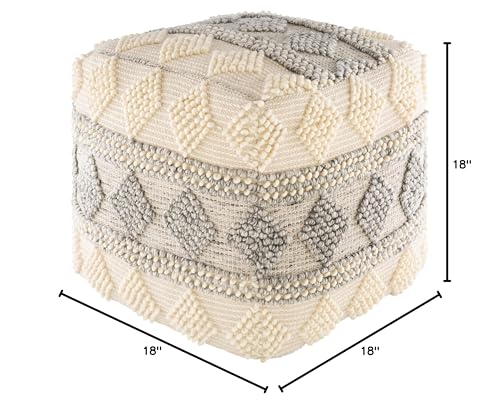 Farmhouse 18-inch Cube Pouf Cream Grey Khaki Textured French Country Cotton