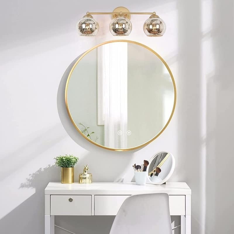 Modern Gold 3-light Linear Bathroom Vanity Lights with Mercury Glass 21" L X - Diamond Home USA