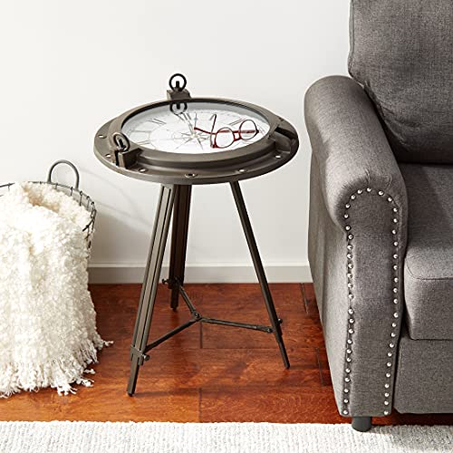 Urban Designs Industrial Porthole Metal Round Clock Coffee & End Table - Brown - Diamond Home USA