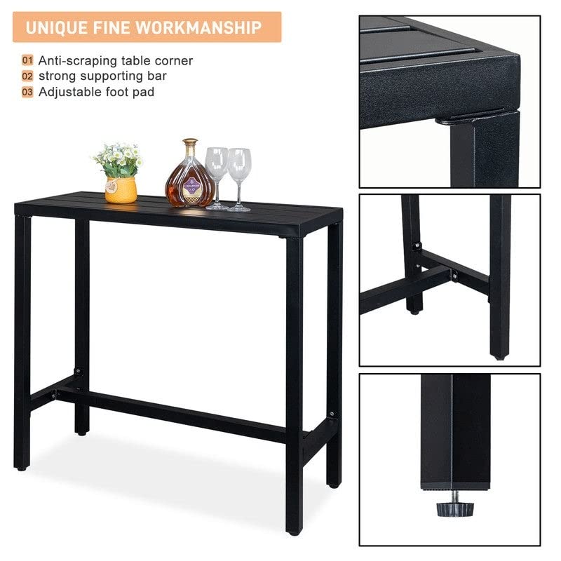 Outdoor Iron Bar Dining Table Black Rectangular Cast Metal Finish Weather - Diamond Home USA