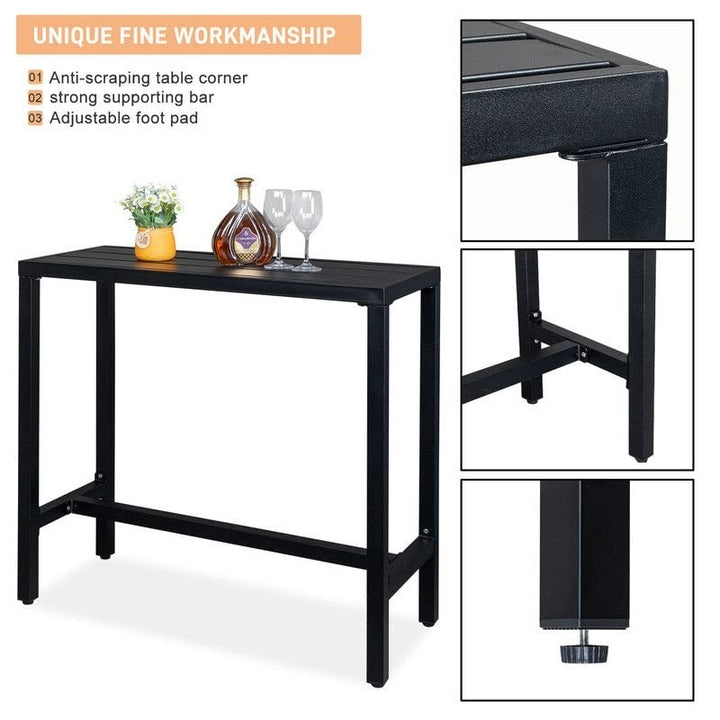 Outdoor Iron Bar Dining Table Black Rectangular Cast Metal Finish Weather - Diamond Home USA