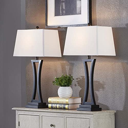 30.75" Bedside Table Lamp Set (Set of 2) Black Modern Contemporary