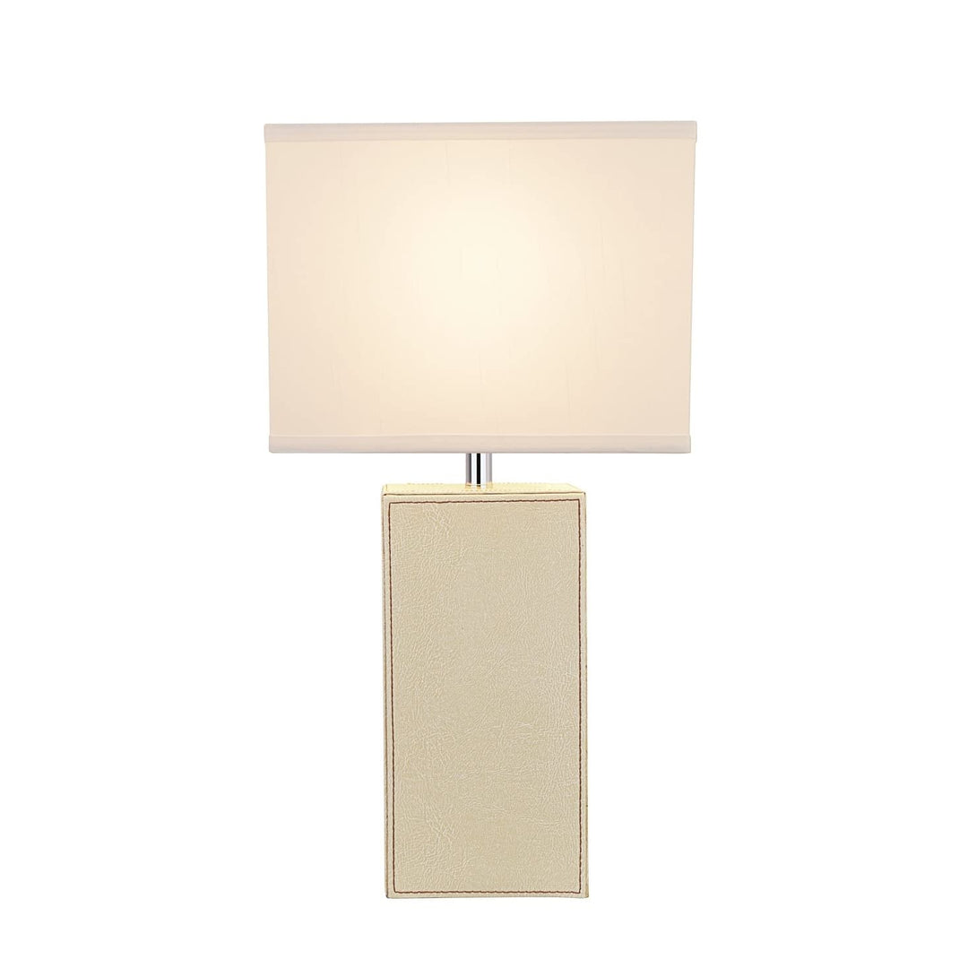 21-1/4" High Ivory Leather Table Lamp and Hardback Rectangular Shaped Lamp Shade - Diamond Home USA