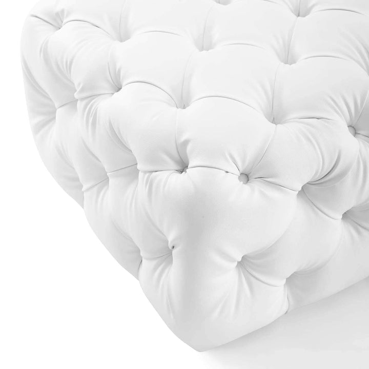 Tufted Button Square Leather Ottoman White Mid-Century Modern Solid Wood - Diamond Home USA