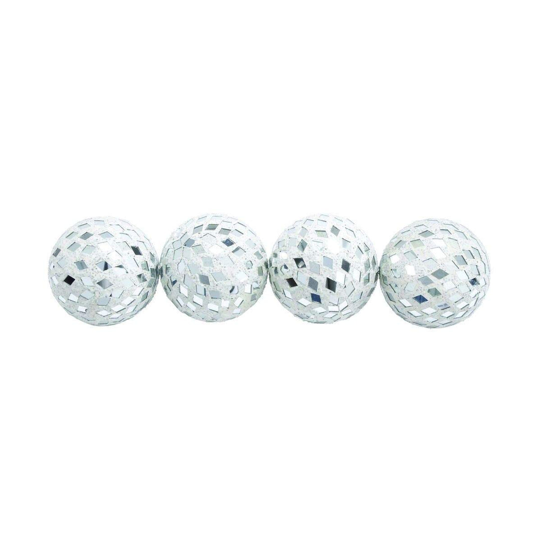 Modern Reflections Mirrored Mosaic 4-inch Decorative Ball (Set of 4) White