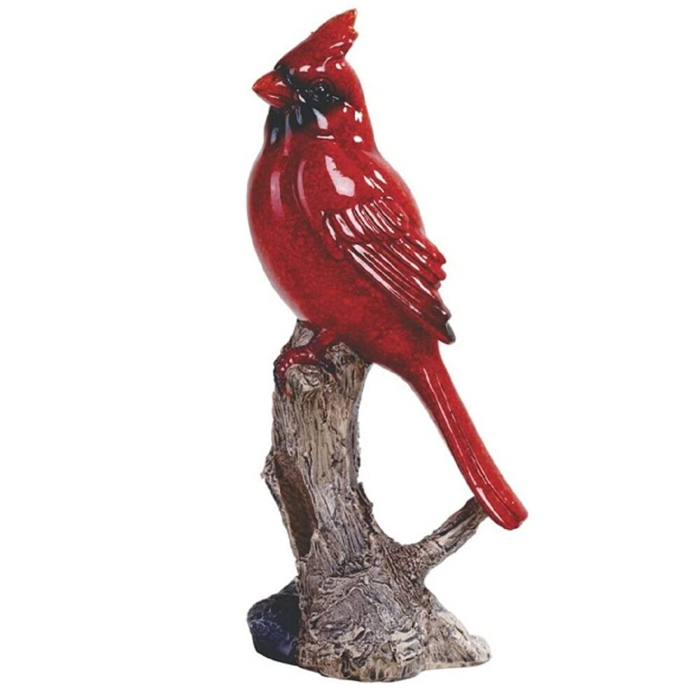7" h Red Northern Cardinal Standing On Tree Trunk Statue Wild Animal