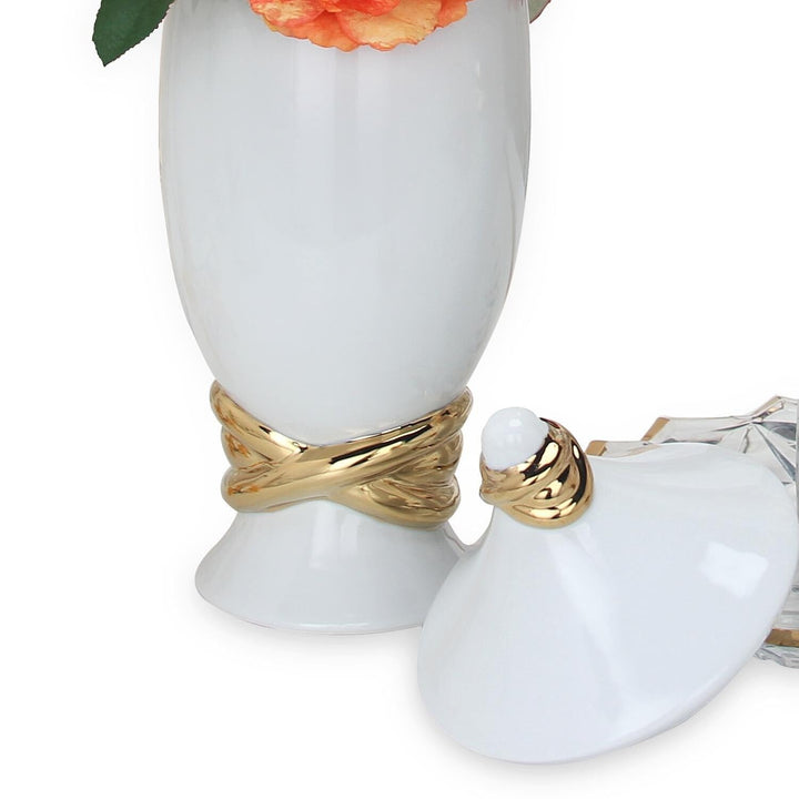 White Ceramic Decorative Ginger Jar Vase with Gold Accent Multi Color - Diamond Home USA