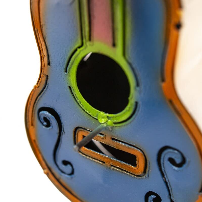 Rustic Arrow Metal Hanging Guitar Birdhouse Multi Color Vintage Finish Handmade - Diamond Home USA