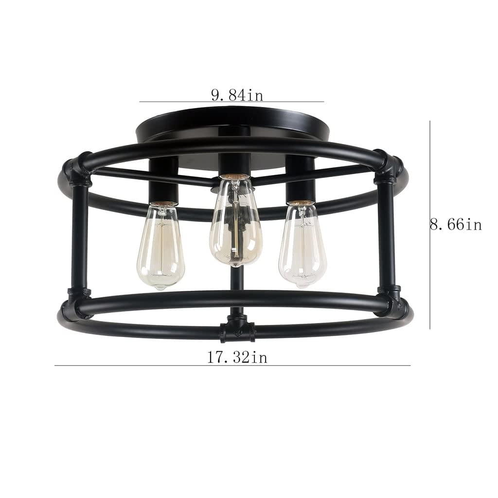 Country Rustic 3 Lights Semi Flush Mount Light with Metal Black Farmhouse - Diamond Home USA