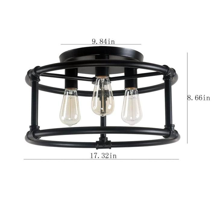 Country Rustic 3 Lights Semi Flush Mount Light with Metal Black Farmhouse - Diamond Home USA