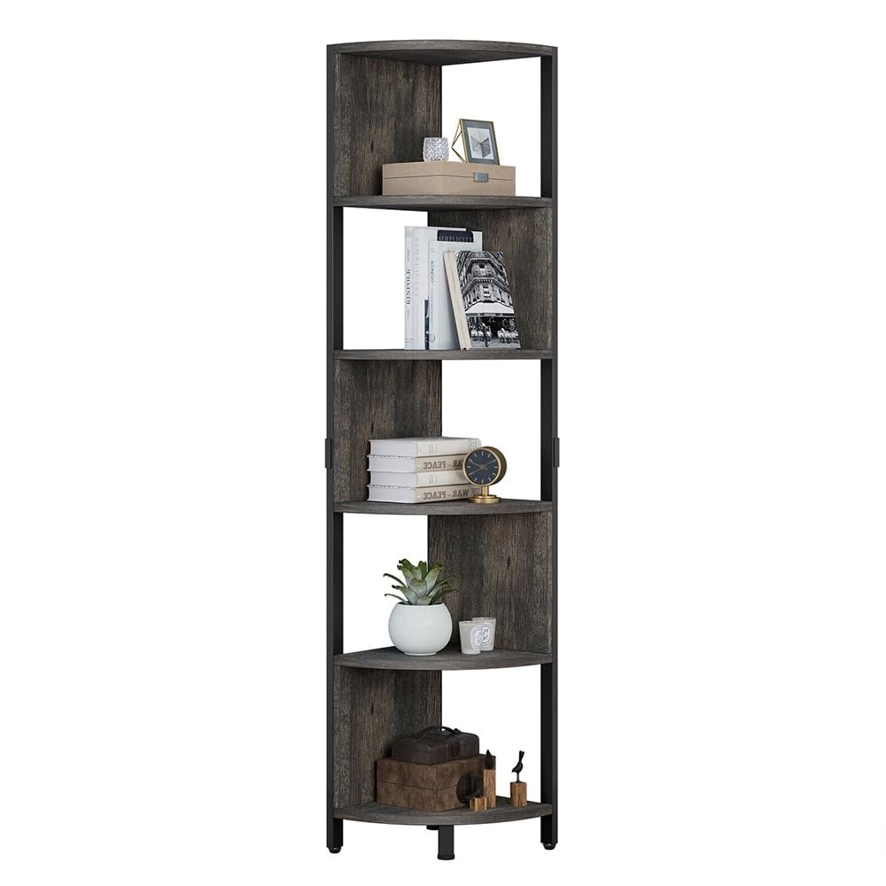 6-Tier Corner Bookshelf 68.8" Tall Modern Free Standing Zigzag Gray 52 X 63 Grey - Diamond Home USA