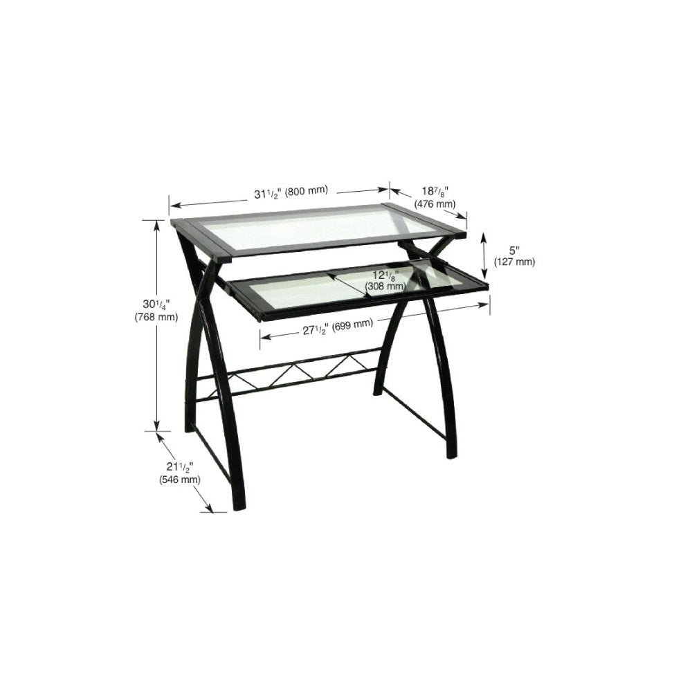 Bell'O Clear Modern Glass Computer Desk with Keyboard Tray Black/Clear CD8855 - Diamond Home USA