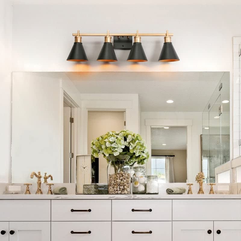 Modern Black Gold Vanity Light Bathroom 4-Light Metal Wall Sconce for Powder - Diamond Home USA