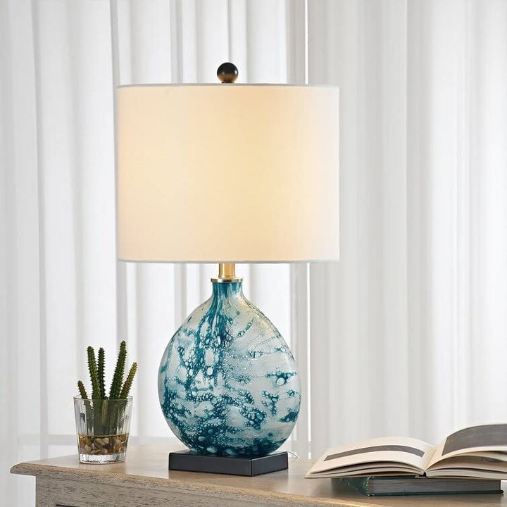 23" Bedside Blue Glass Table Lamp Glam Modern Contemporary Nautical Coastal - Diamond Home USA