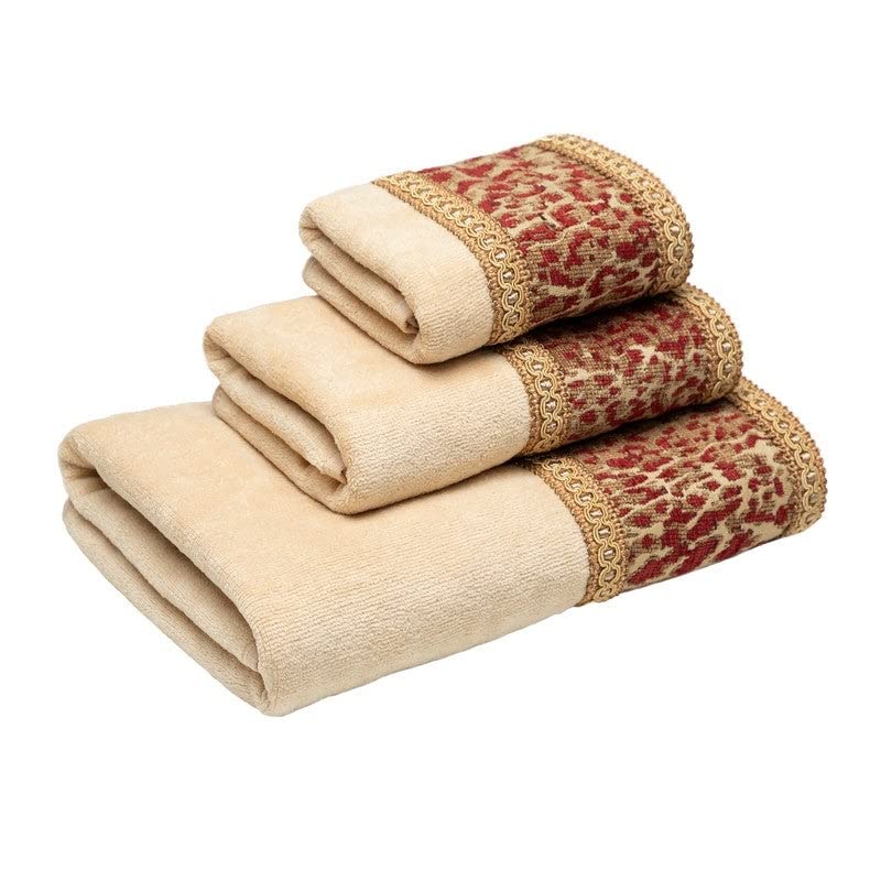 Journey Light Gold Gimp 3-Piece Decorative Towel Set Border Cotton Embroidered