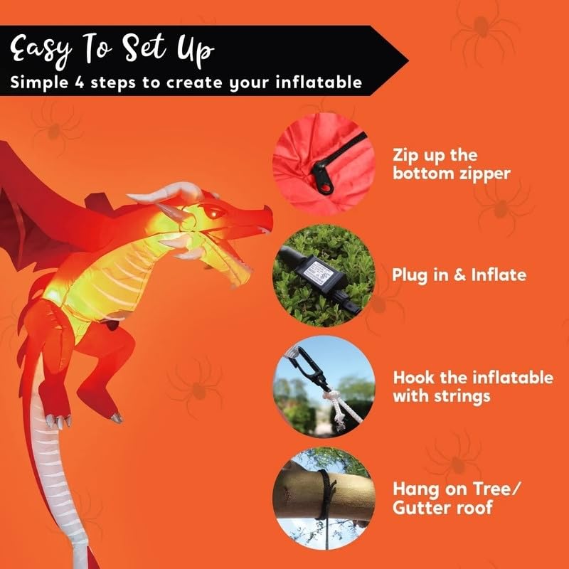 5 Ft Halloween Inflatable Hanging Flying Dragon Polyester - Diamond Home USA