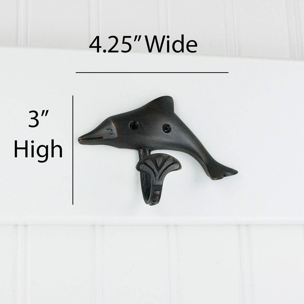 Oil Rubbed Bronze Dolphin Wall Hooks - Set of 4 Brass Satin - Diamond Home USA