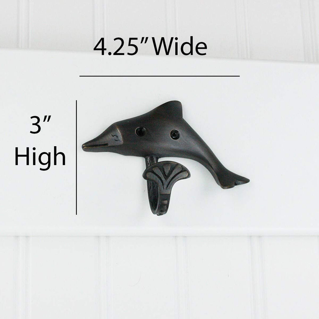Oil Rubbed Bronze Dolphin Wall Hooks - Set of 4 Brass Satin - Diamond Home USA