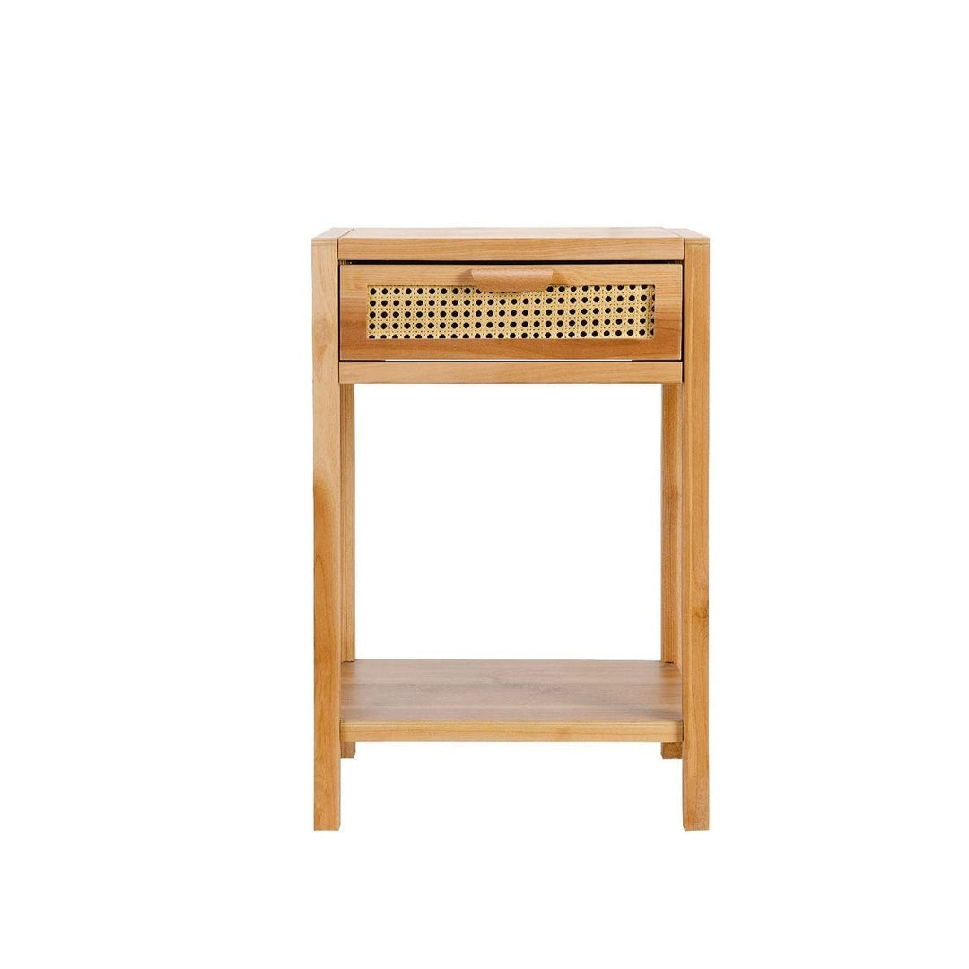 Modern Minimalism Nightstand with Woven Pattern Drawer and Shelf Storage Natural - Diamond Home USA