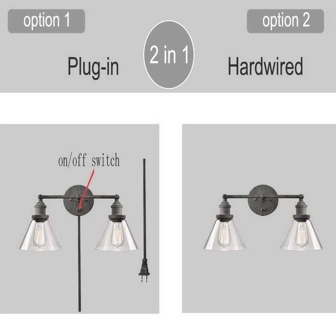 Antique Wall Sconce 2-light Glass Bathroom Vanity Light Grey Metallic Silver - Diamond Home USA