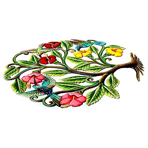 Handmade Painted Hummingbirds and Flowers Recycled Steel Wall Art- Multi Color - Diamond Home USA