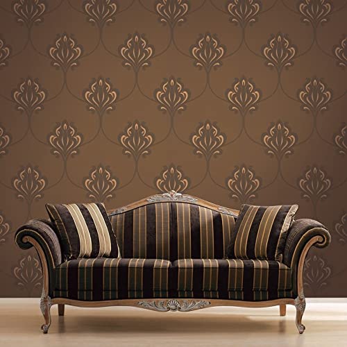 Brown Damask Wallpaper Modern Contemporary Paper Washable - Diamond Home USA
